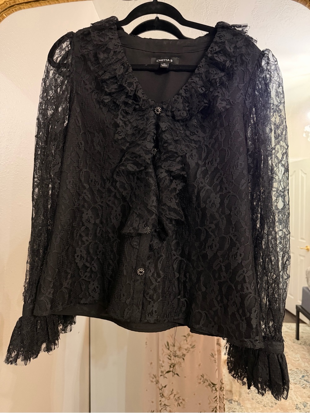Chetta B Black Lace Ruffle Blouse